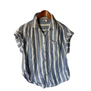 Japna Women's Chambray Short Sleeve Collared Button-Down Shirt Size S Preppy